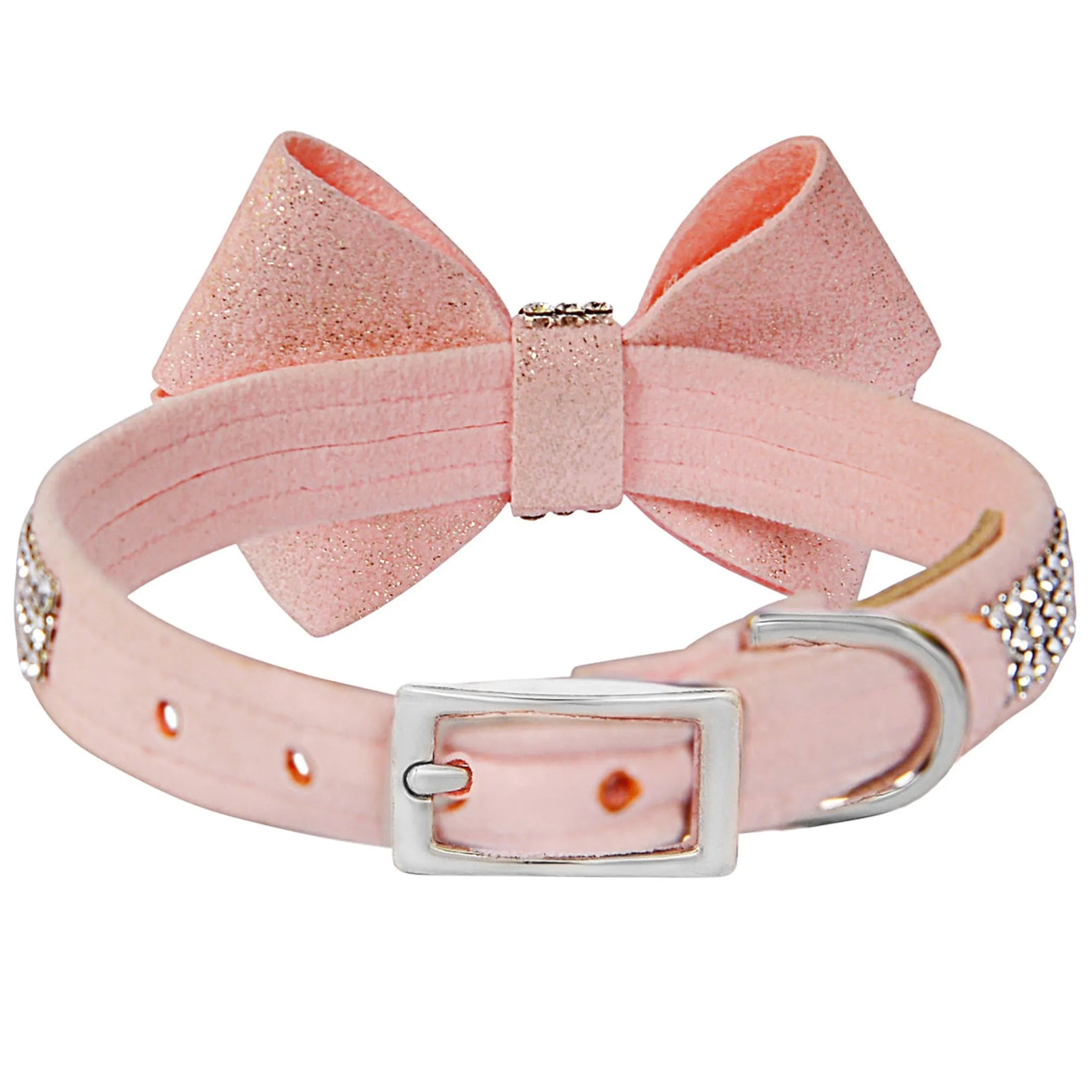 Puppy Pink Glitzerati Nouveau Bow 3-Row Collar by Susan Lanci