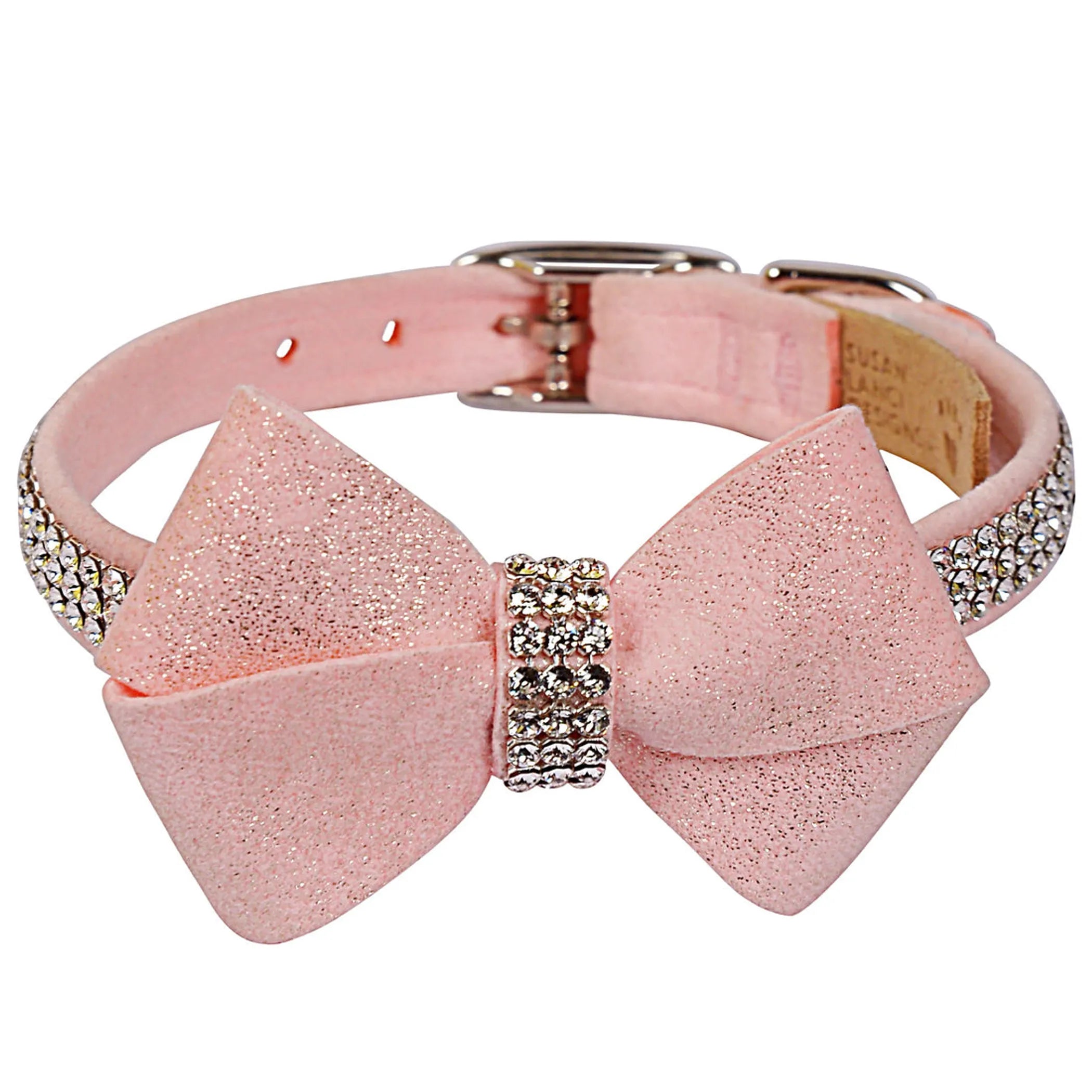 Puppy Pink Glitzerati Nouveau Bow 3-Row Collar by Susan Lanci
