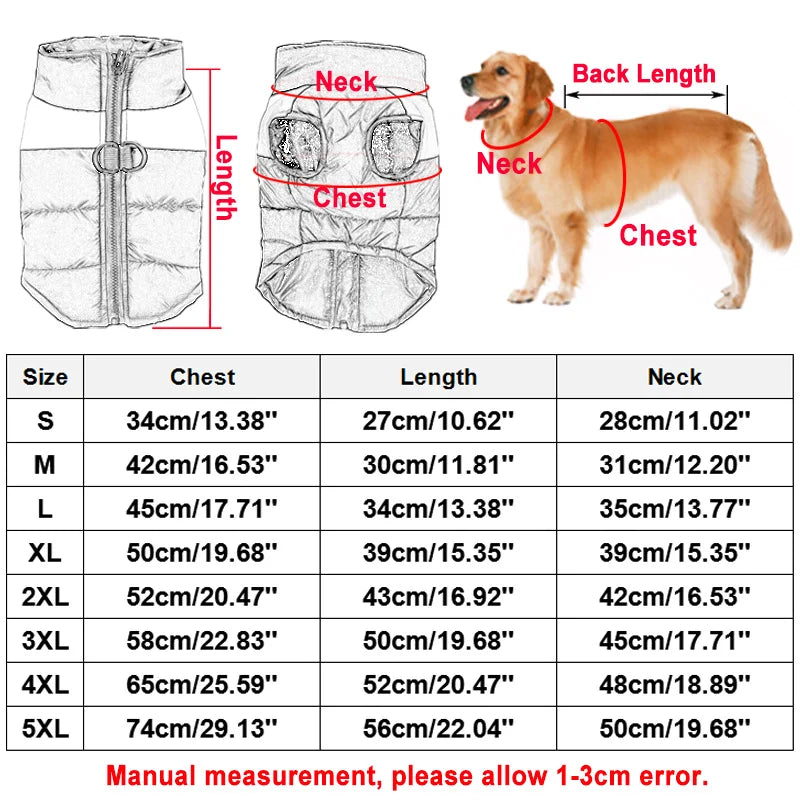 Waterproof Winter Dog Coat – Warm Vest for Small to Large Dogs (S–5XL)