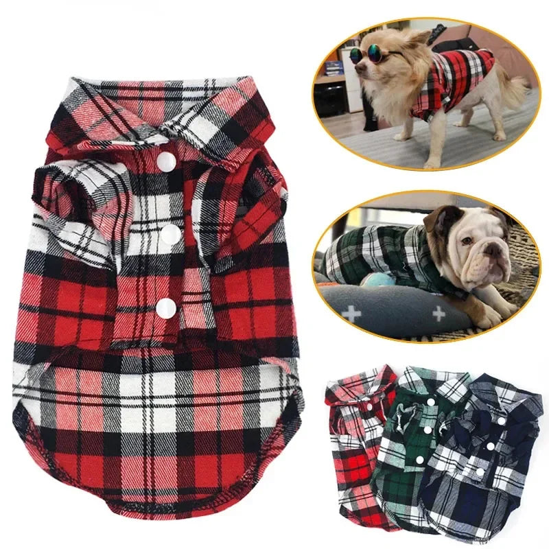 Plaid Dog Shirt – British Style Cotton Vest for Small Dogs & Cats