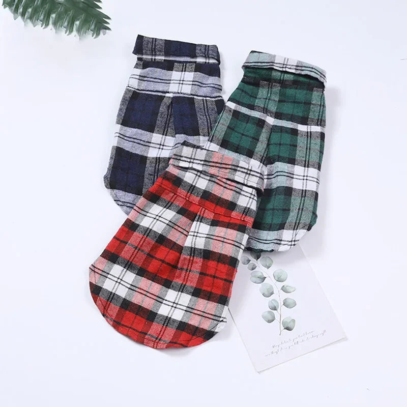 Plaid Dog Shirt – British Style Cotton Vest for Small Dogs & Cats