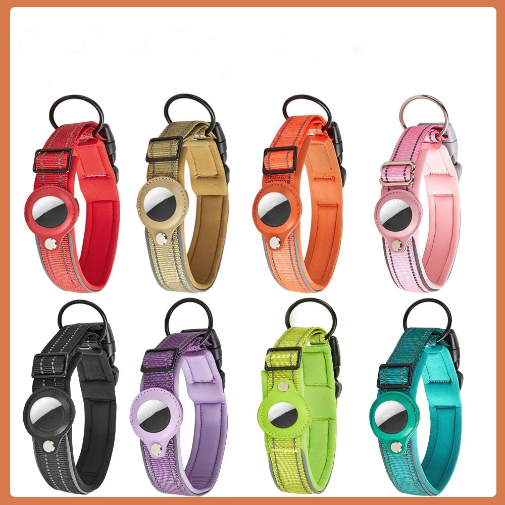 Heavy-Duty Reflective Dog Collar with AirTag Case
