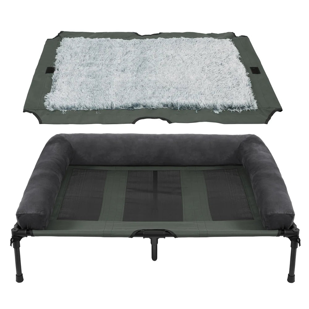 Raised Outdoor Dog Bed with Cooling Mesh & Plush Mat