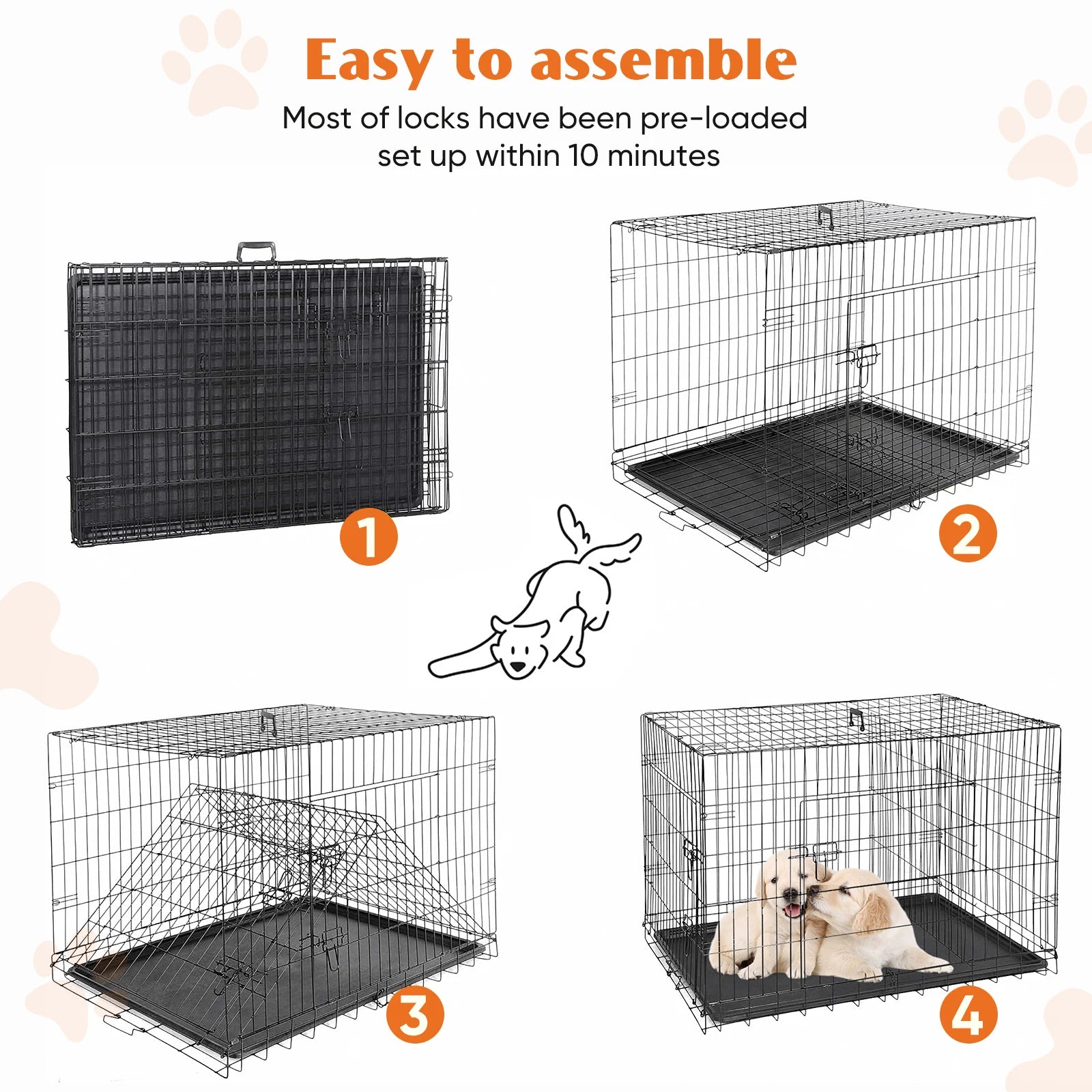 JHK Double-Door Folding Metal Dog Crate with Leak-Proof Tray – XL Indoor/Outdoor Kennel