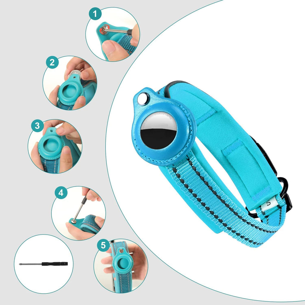 Heavy-Duty Reflective Dog Collar with AirTag Case