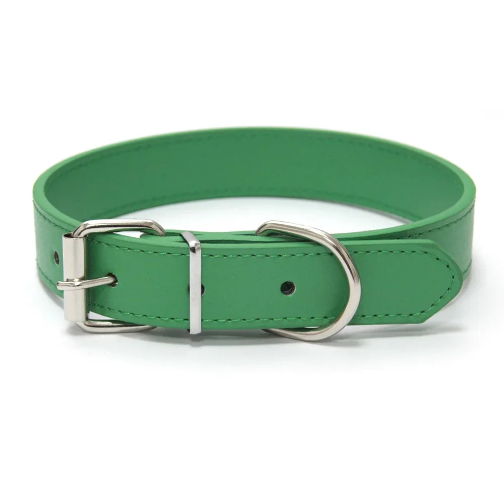 Solid Color Leather Dog Collar, Adjustable for Small & Medium Dogs