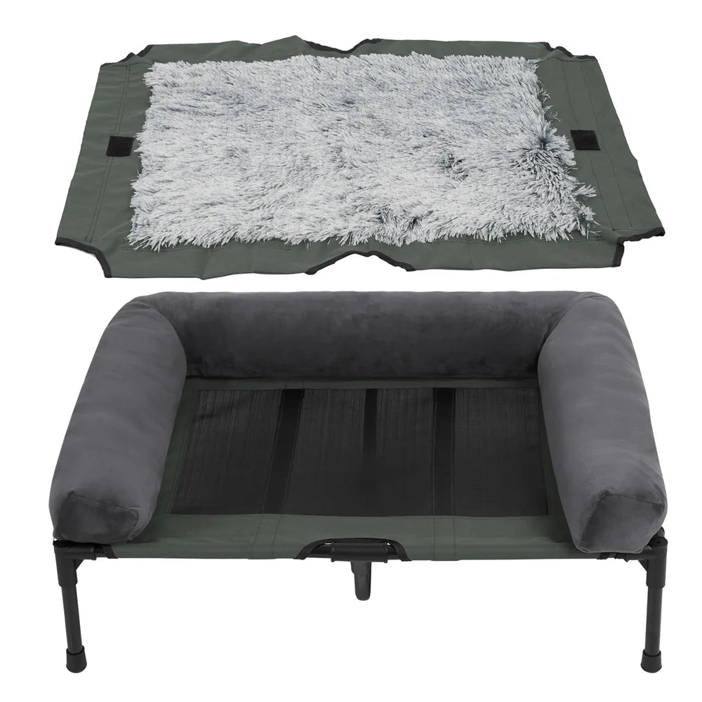 Raised Outdoor Dog Bed with Cooling Mesh & Plush Mat