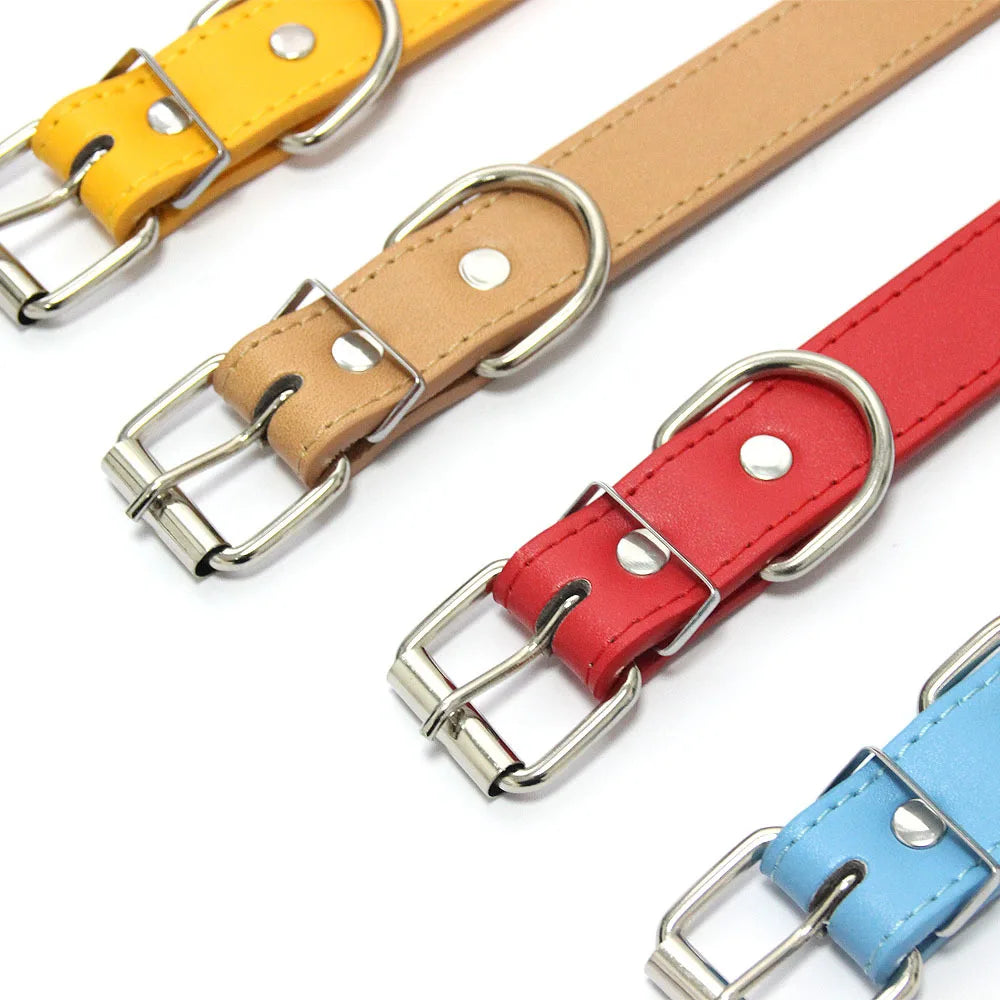 Solid Color Leather Dog Collar, Adjustable for Small & Medium Dogs