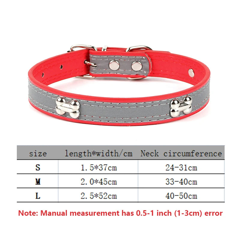 Reflective Soft Microfiber Dog Collar, Adjustable with Metal Buckle