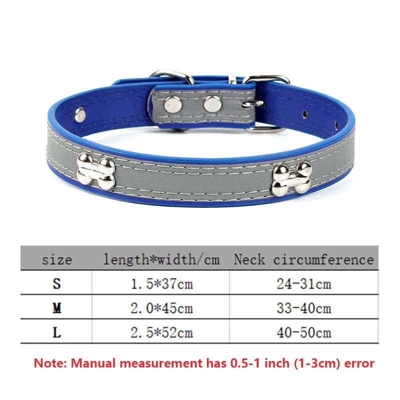 Reflective Soft Microfiber Dog Collar, Adjustable with Metal Buckle
