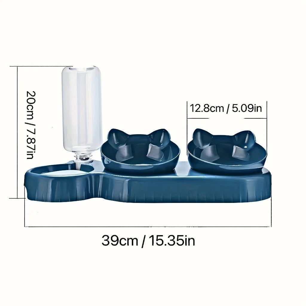 3-in-1 Tilted Cat & Dog Bowl Set with Gravity Water Feeder