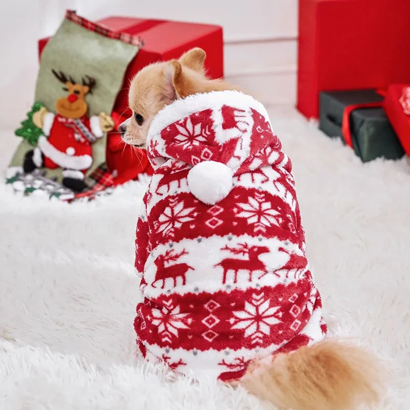 Winter Dog Christmas Jumpsuit Clothes Warm Plush Pet Pajamas