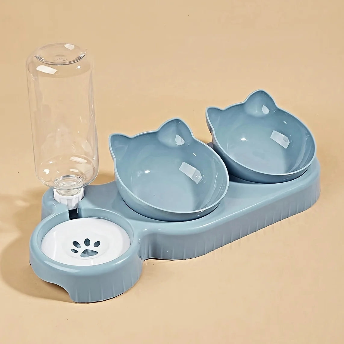 3-in-1 Tilted Cat & Dog Bowl Set with Gravity Water Feeder