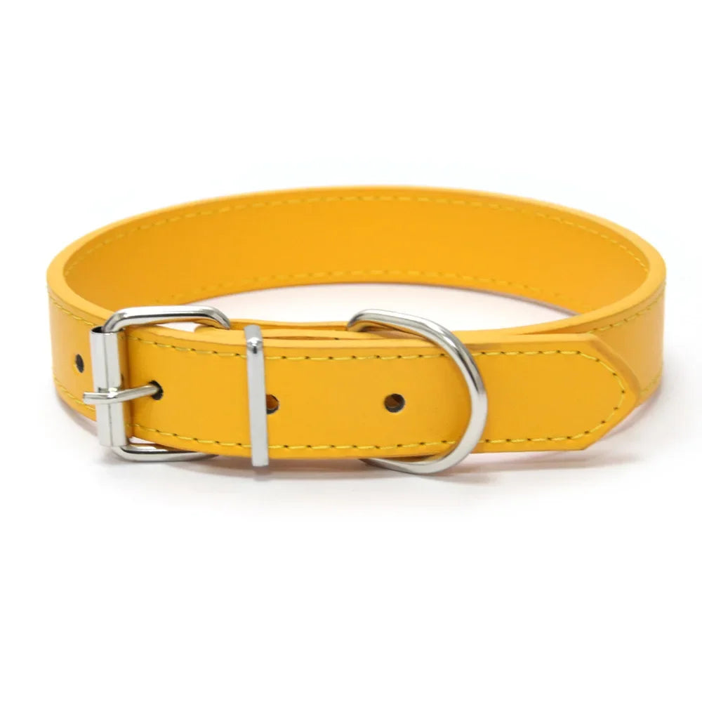 Solid Color Leather Dog Collar, Adjustable for Small & Medium Dogs