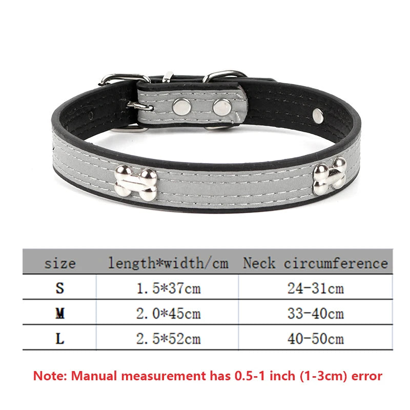 Reflective Soft Microfiber Dog Collar, Adjustable with Metal Buckle