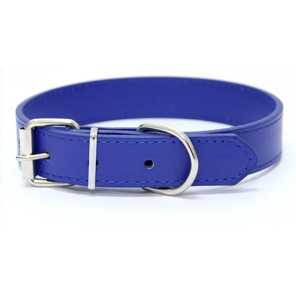 Solid Color Leather Dog Collar, Adjustable for Small & Medium Dogs