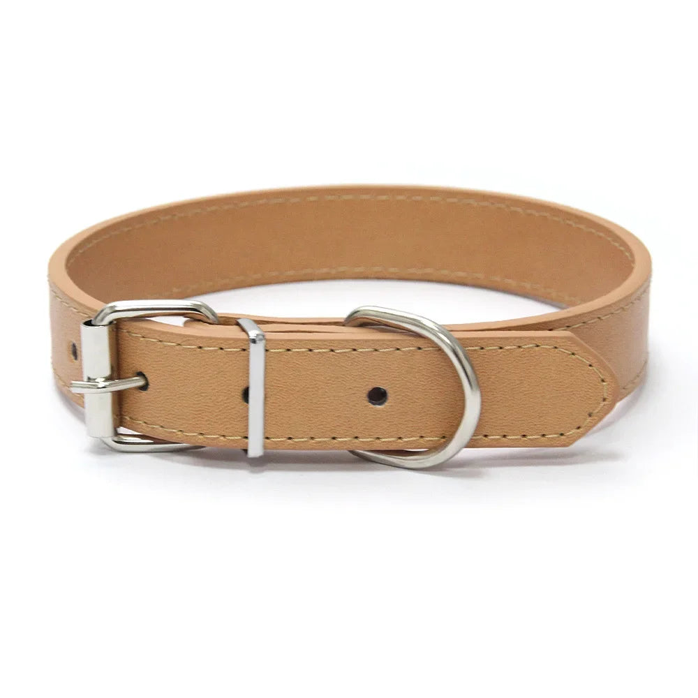Solid Color Leather Dog Collar, Adjustable for Small & Medium Dogs