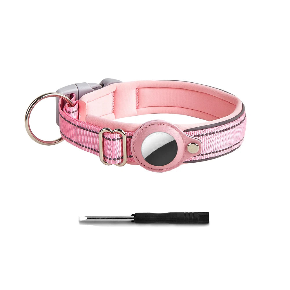 Heavy-Duty Reflective Dog Collar with AirTag Case