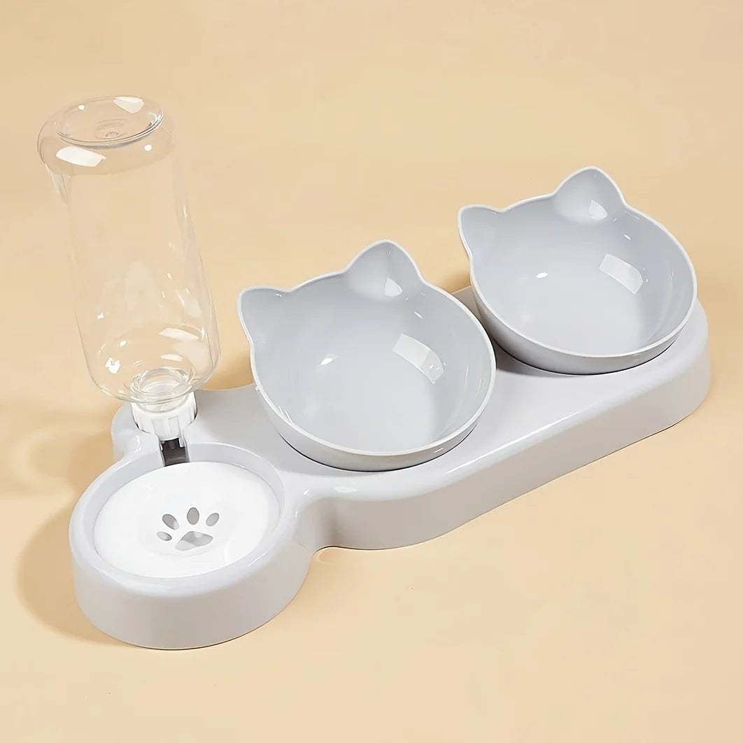 3-in-1 Tilted Cat & Dog Bowl Set with Gravity Water Feeder