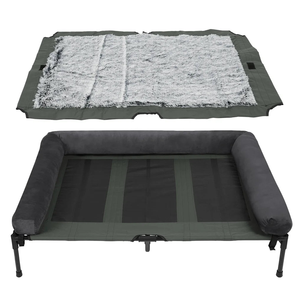 Raised Outdoor Dog Bed with Cooling Mesh & Plush Mat