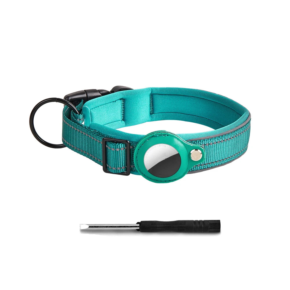Heavy-Duty Reflective Dog Collar with AirTag Case