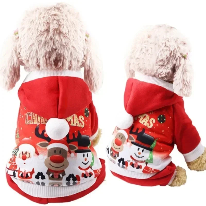 Christmas Dog Hoodie with Antlers – Festive Red Winter Coat for Pets
