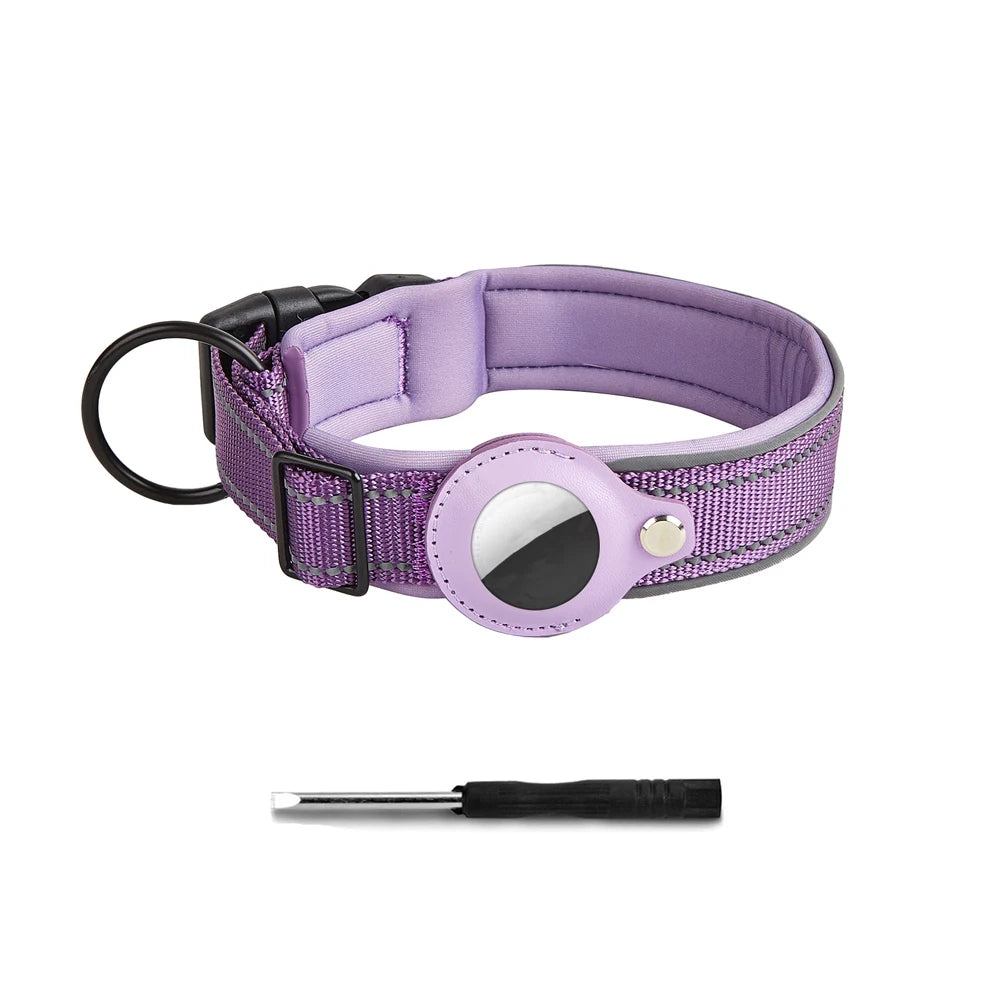 Heavy-Duty Reflective Dog Collar with AirTag Case