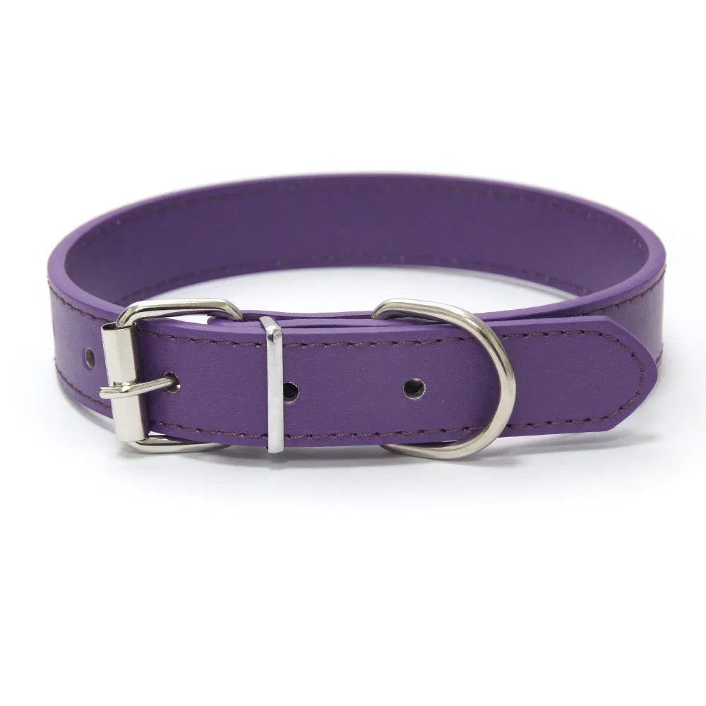 Solid Color Leather Dog Collar, Adjustable for Small & Medium Dogs