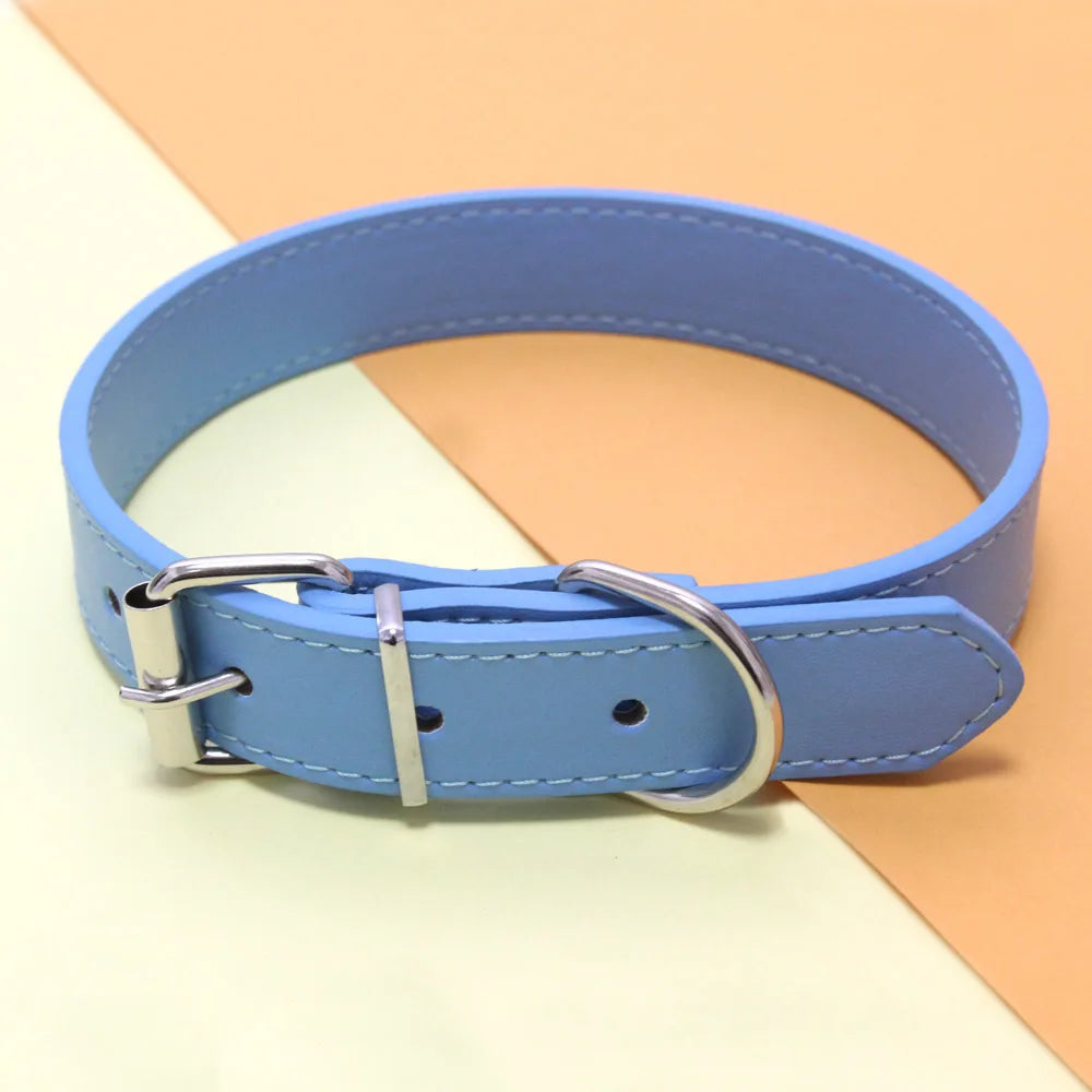 Solid Color Leather Dog Collar, Adjustable for Small & Medium Dogs