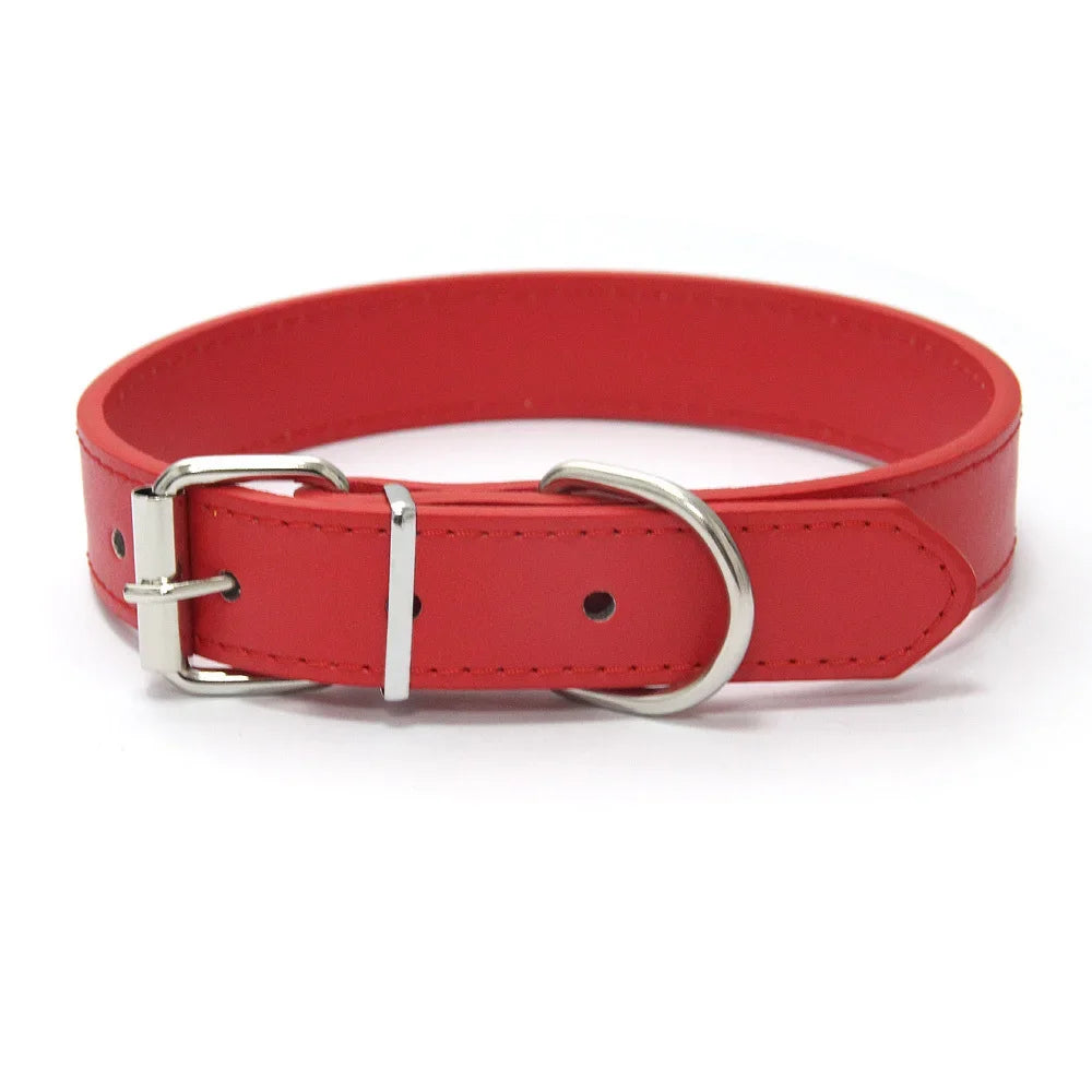Solid Color Leather Dog Collar, Adjustable for Small & Medium Dogs