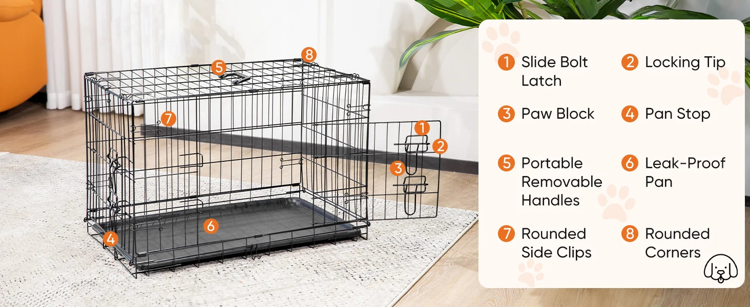 JHK Double-Door Folding Metal Dog Crate with Leak-Proof Tray – XL Indoor/Outdoor Kennel