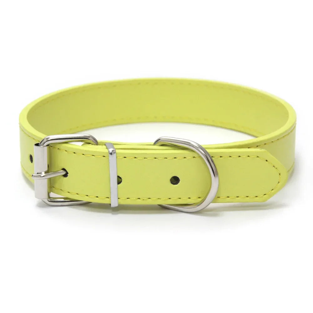 Solid Color Leather Dog Collar, Adjustable for Small & Medium Dogs