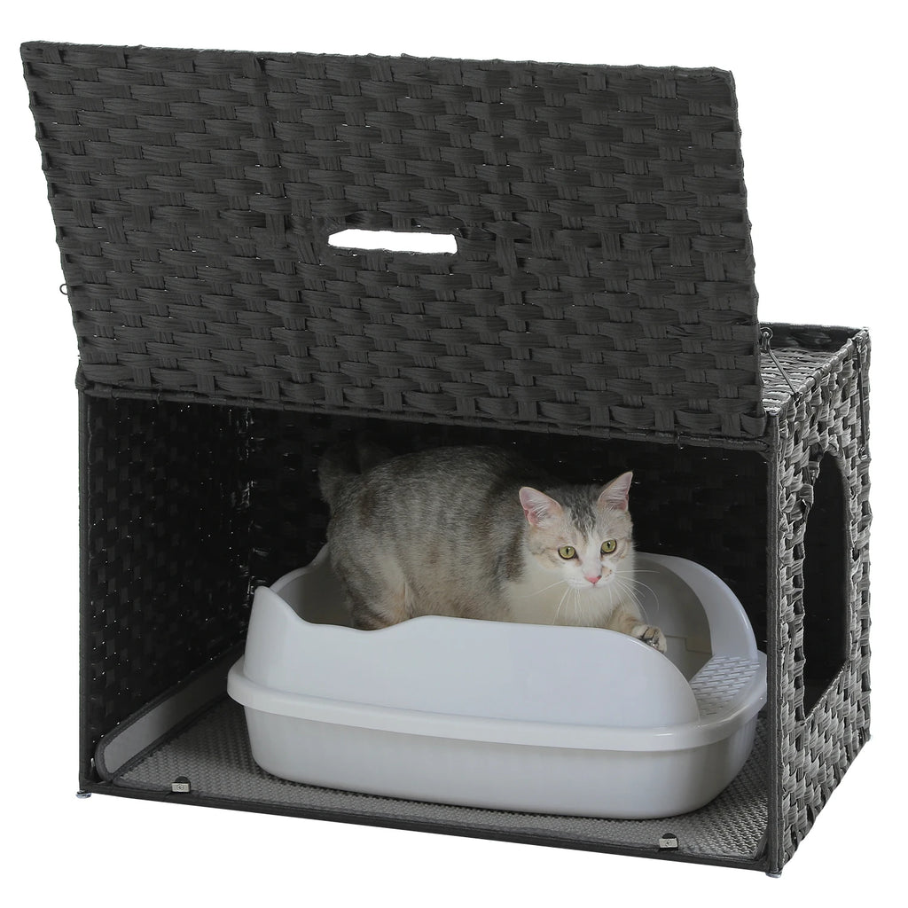 Handwoven Rattan Cat Litter Box Furniture with Door – Hidden Odor-Control Enclosure