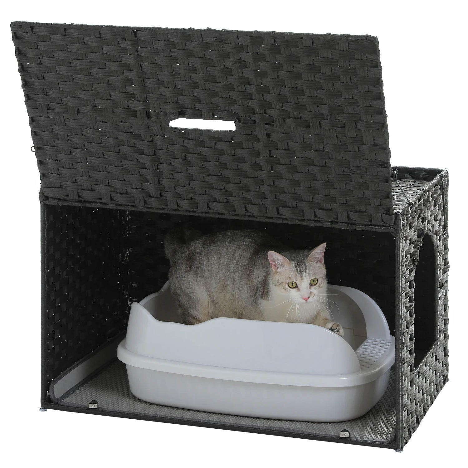 Handwoven Rattan Cat Litter Box Furniture with Door – Hidden Odor-Control Enclosure