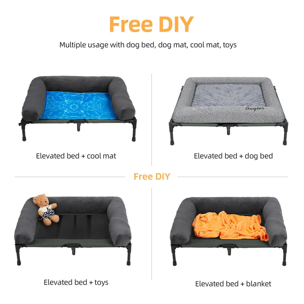 Raised Outdoor Dog Bed with Cooling Mesh & Plush Mat