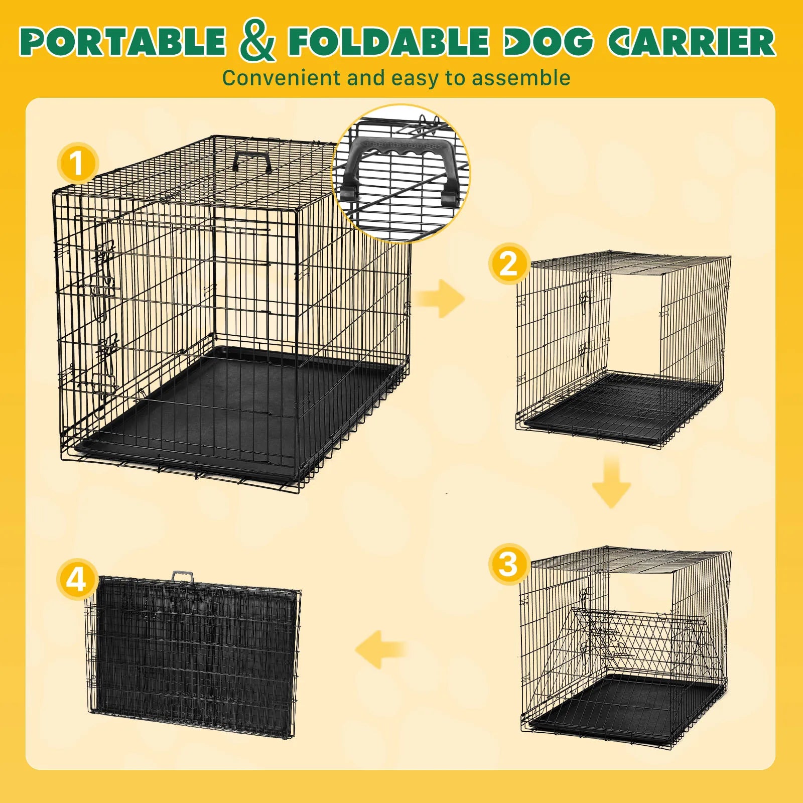 JHK Double-Door Folding Metal Dog Crate with Leak-Proof Tray – XL Indoor/Outdoor Kennel