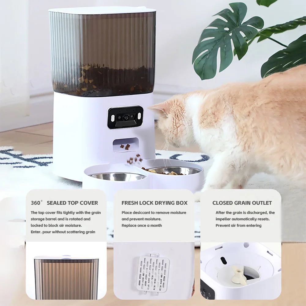 Smart Pet Feeder with Camera – 5L Auto Food Dispenser for Cats & Dogs, Voice Recorder