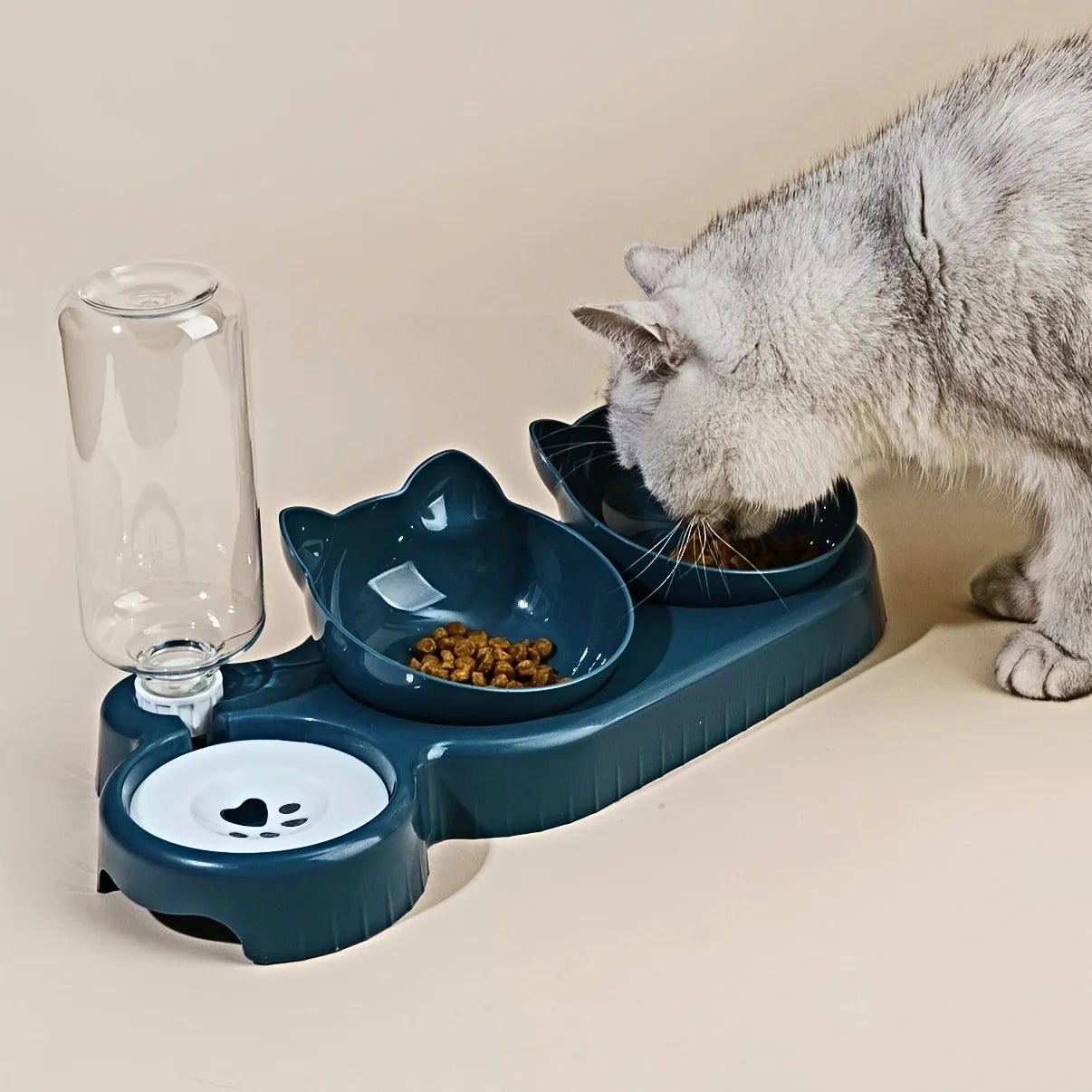 3-in-1 Tilted Cat & Dog Bowl Set with Gravity Water Feeder