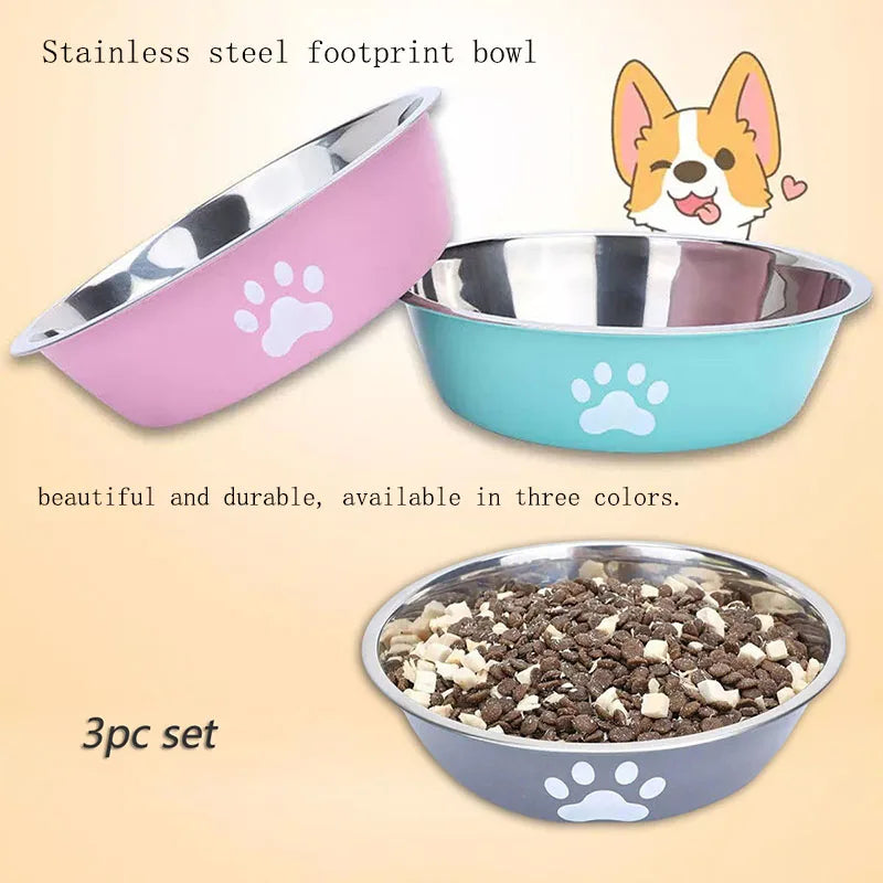 Cat & Dog Stainless Steel Bowl – Printed Pet Food & Water Basin