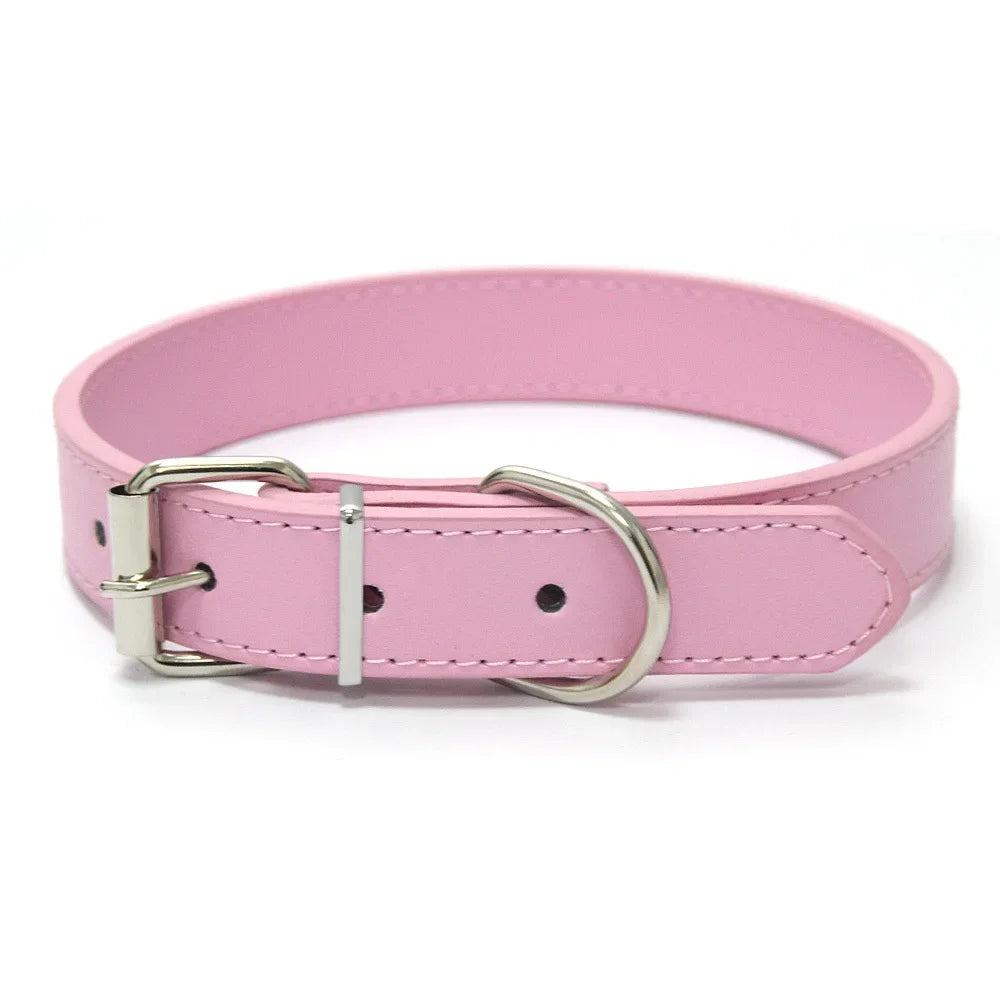 Solid Color Leather Dog Collar, Adjustable for Small & Medium Dogs