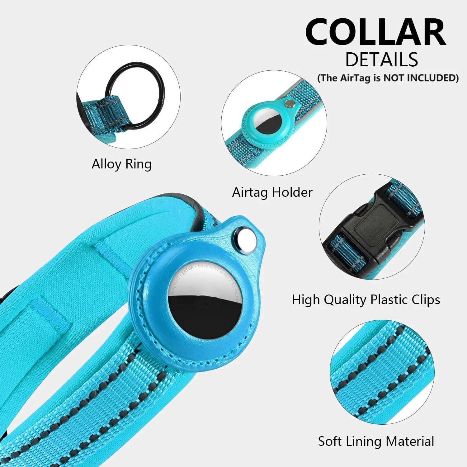 Heavy-Duty Reflective Dog Collar with AirTag Case