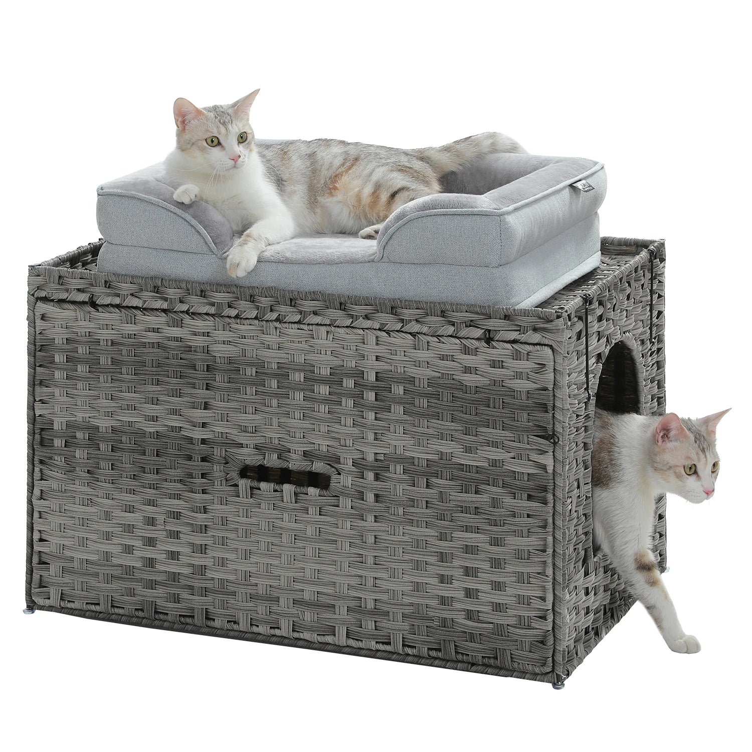 Handwoven Rattan Cat Litter Box Furniture with Door – Hidden Odor-Control Enclosure
