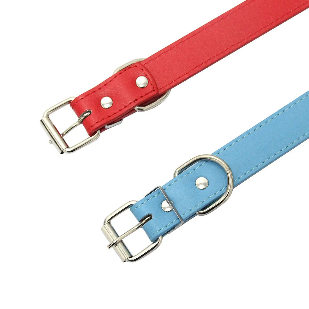 Solid Color Leather Dog Collar, Adjustable for Small & Medium Dogs