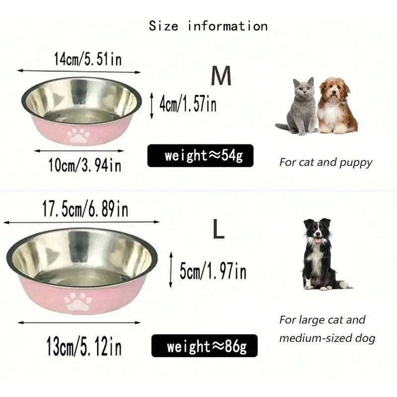 Cat & Dog Stainless Steel Bowl – Printed Pet Food & Water Basin