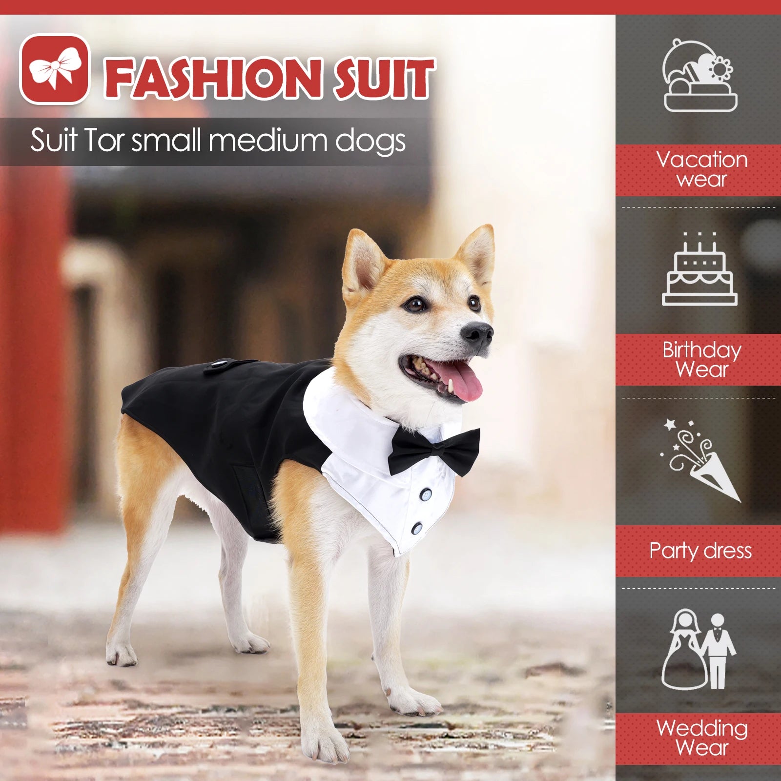 Dog Tuxedo – Formal Wedding Suit with Bow Tie for Medium & Large Dogs