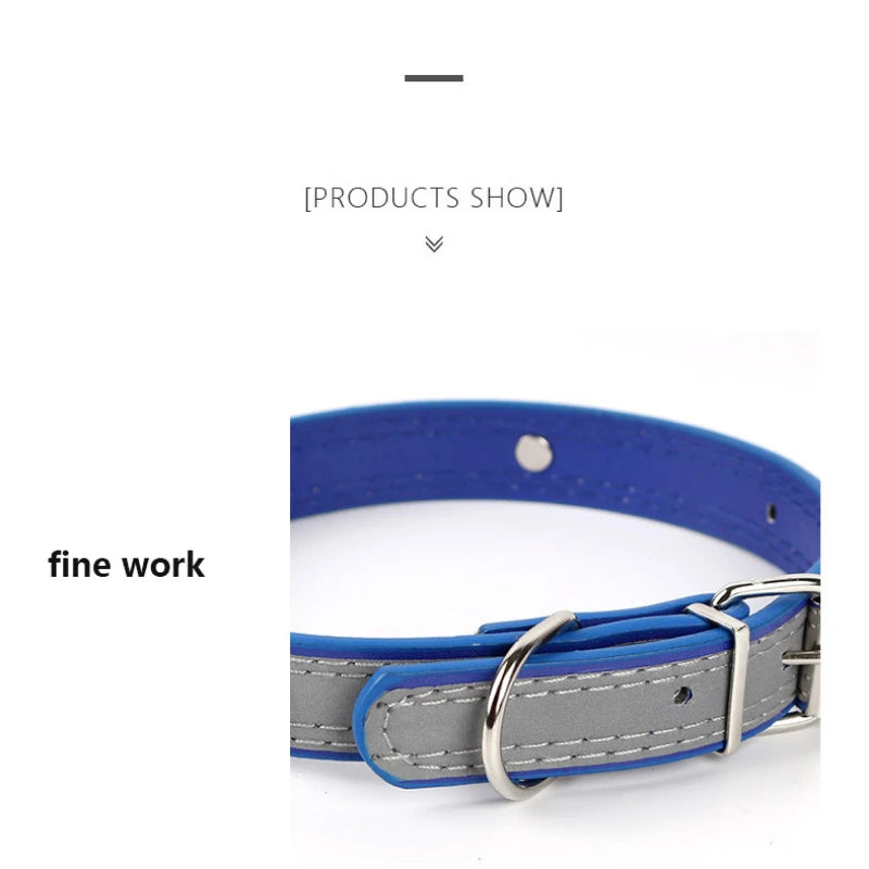 Reflective Soft Microfiber Dog Collar, Adjustable with Metal Buckle