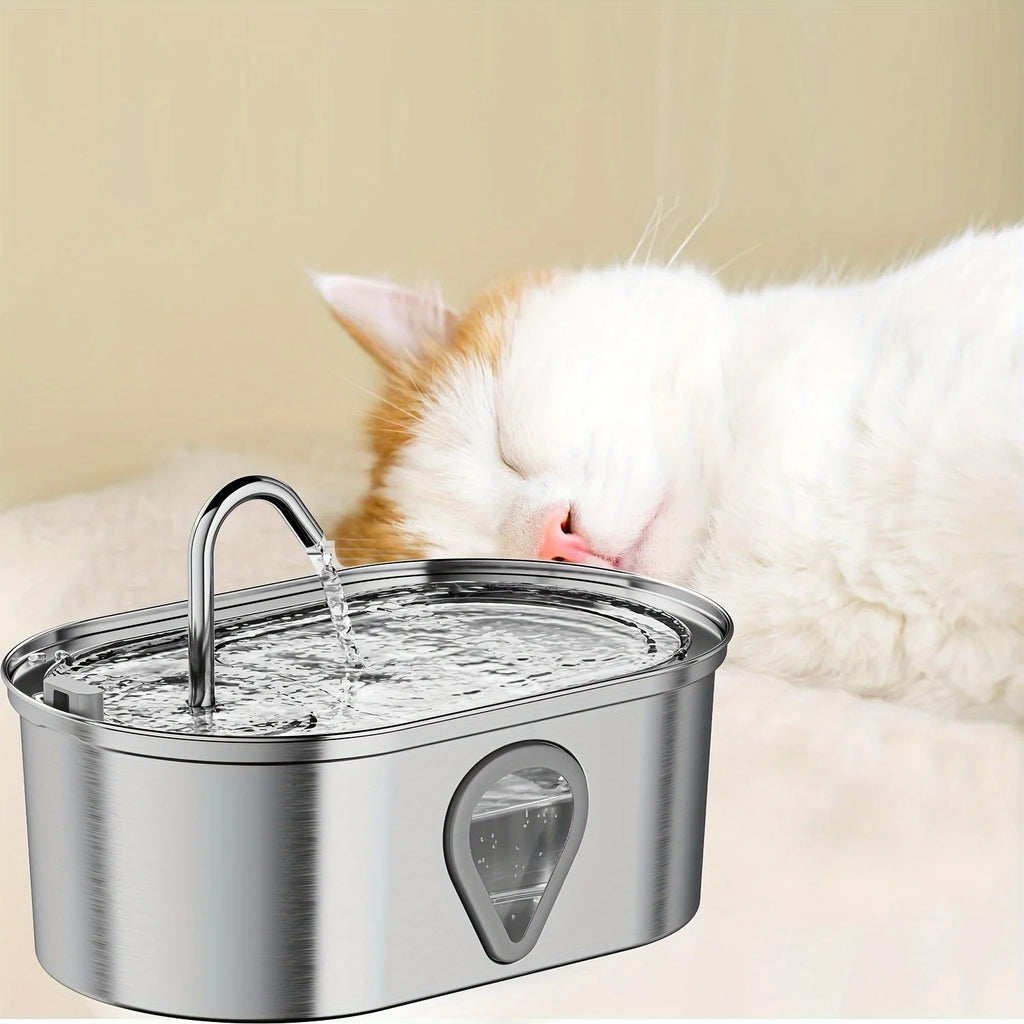3.5L Stainless Steel Pet Water Fountain – Automatic Dispenser with Transparent Water Level Window