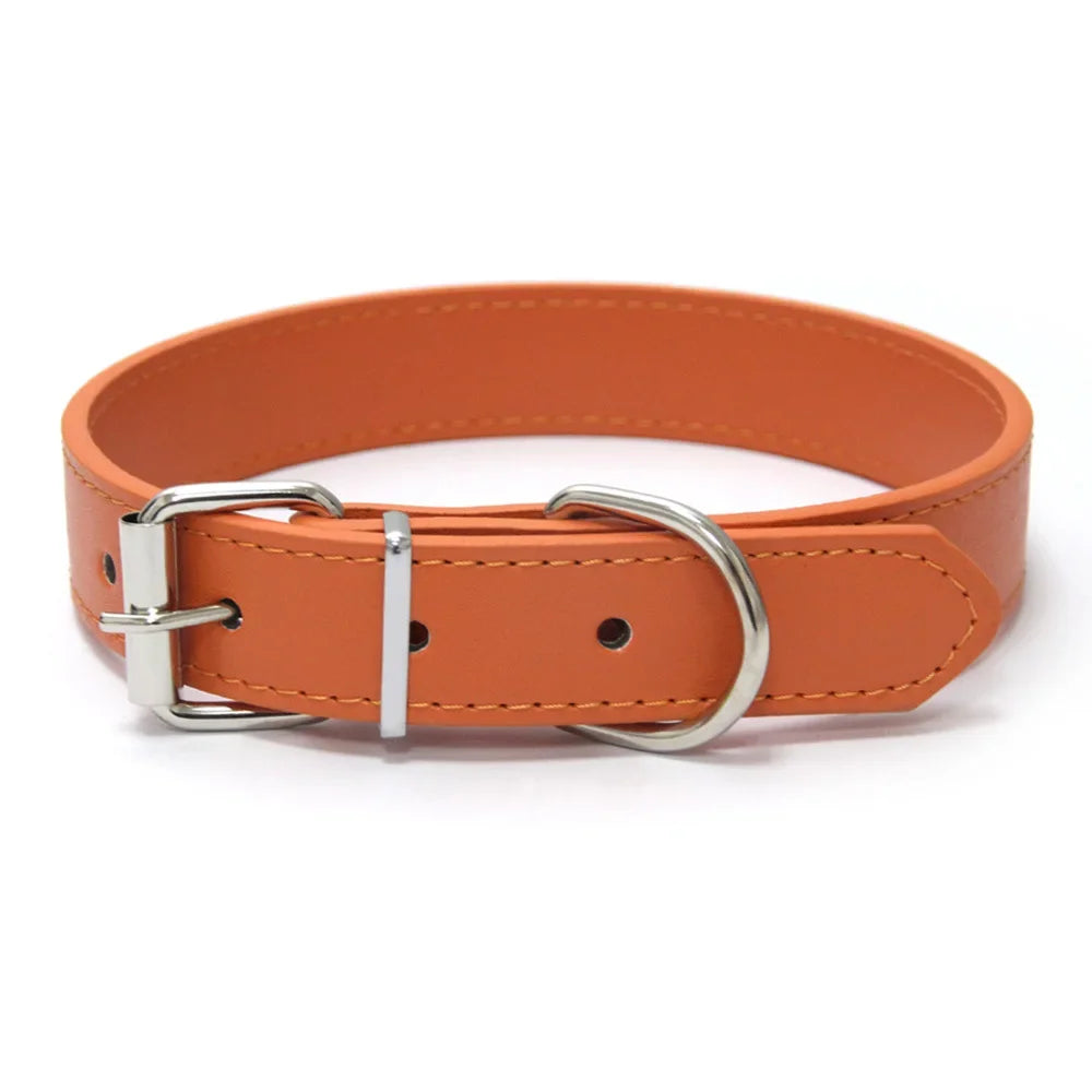 Solid Color Leather Dog Collar, Adjustable for Small & Medium Dogs