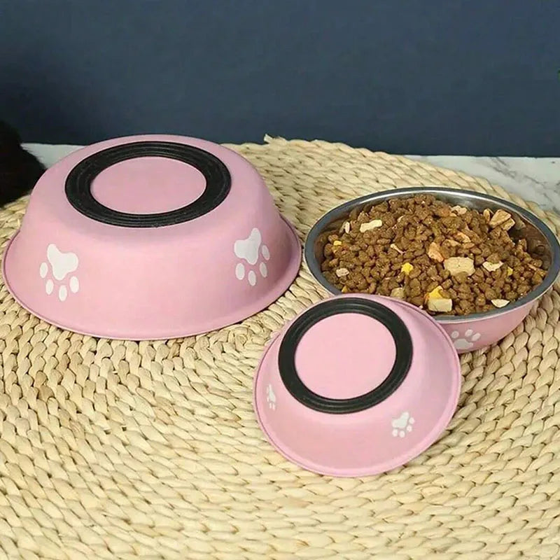 Cat & Dog Stainless Steel Bowl – Printed Pet Food & Water Basin