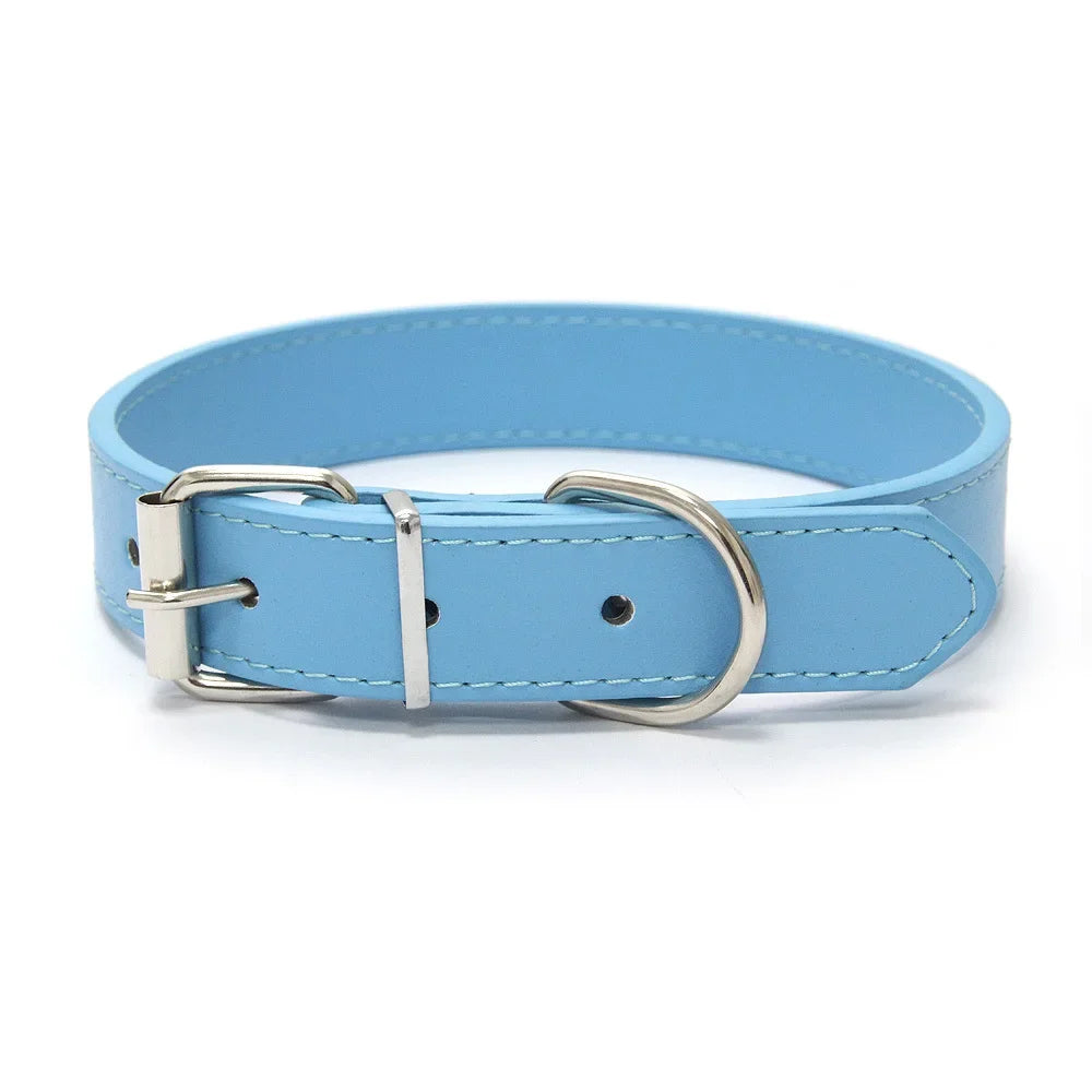 Solid Color Leather Dog Collar, Adjustable for Small & Medium Dogs